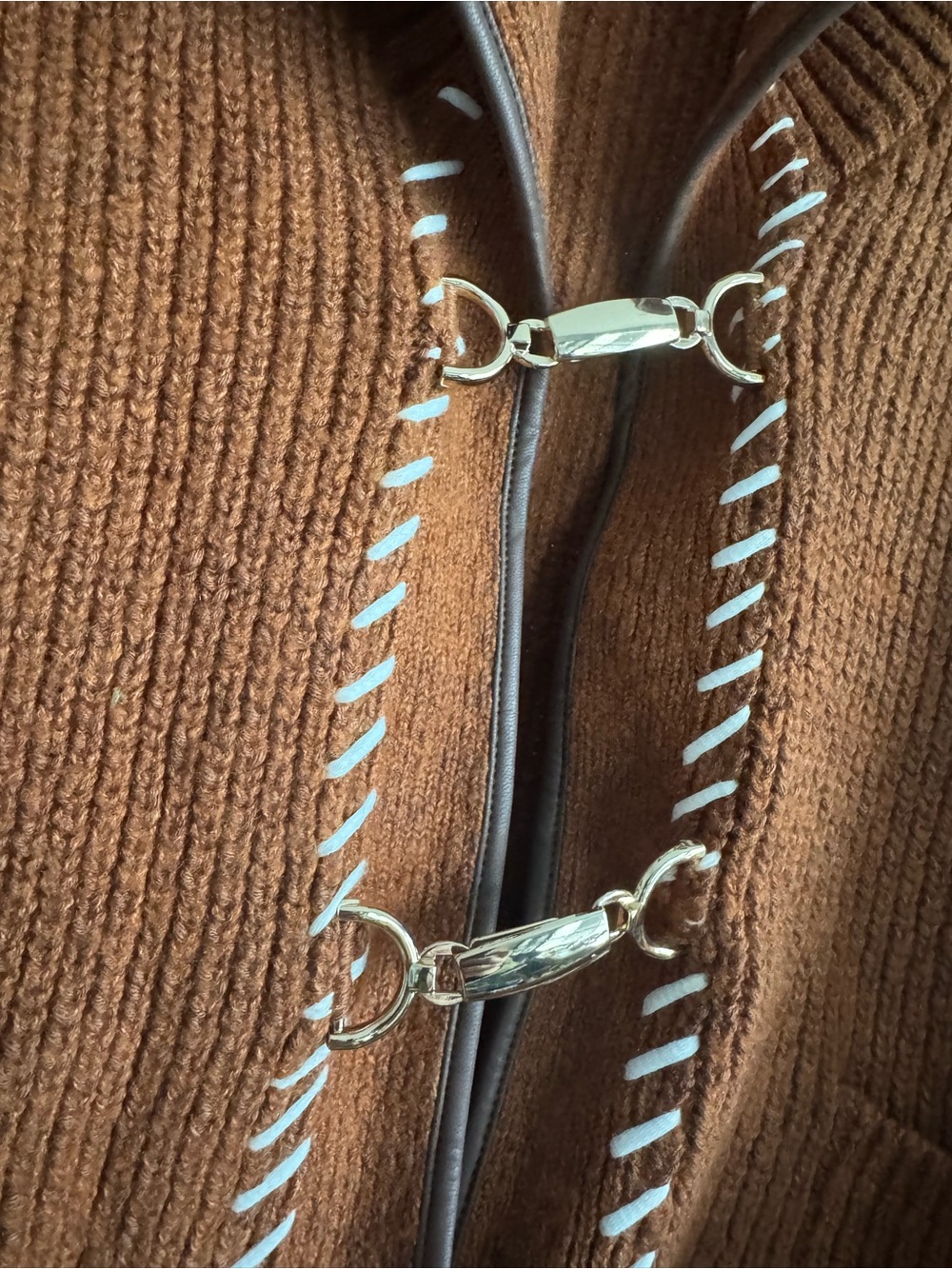NWT Anthropologie Maeve Faux Leather Trim Whipstitch Cardigan Sweater - Picture 6 of 8